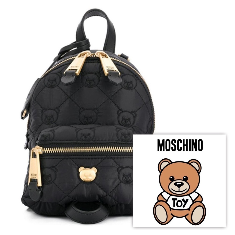 🐻 MOSCHINO Black Teddy Bear Stud Convertible Quilted Mini Backpack Crossbody